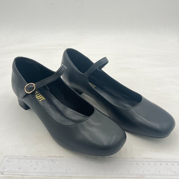 Miss Left Black Closed Round Toe Mary Jane Adjustable Strap Block Low Heel Pumps - Picture 4 of 8